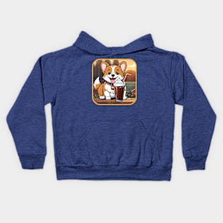 happy corgi dog with a root beer float Kids Hoodie